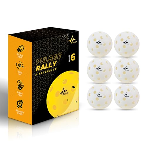 Image of PulseITRally Outdoor Pickleball Balls Set of 6 | 40 Precision Holes, Stable True Flight & Consistent Bounce | Durable High Visibility Pickle Balls for Training, Practice & Competition | White
