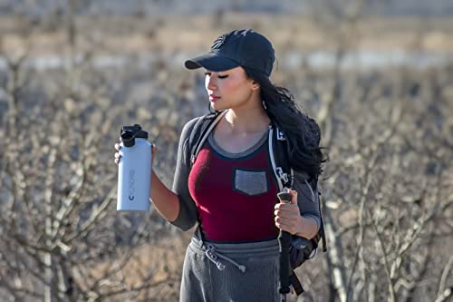 Cylindro Water Bottle, Triple-Layer Stainless Steel - 3 Lids, Vacuum Double Walled Copper Lined, Bpa Free, W/Silicone Boot, Hot & Cold - 32 Oz, Clear Sky Blue #TOP4