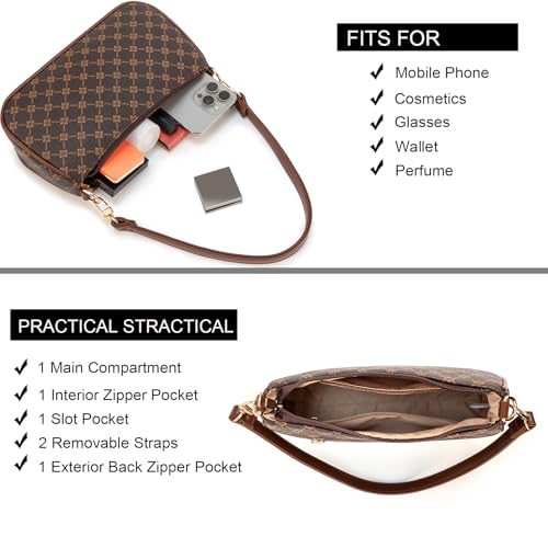 Image of Shoulder Bag for Women Retro Vegan Leather Classic Clutch Tote HandBags Purses with Zipper Closure