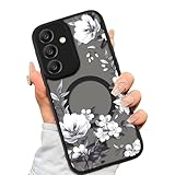 Coiwxmoi Magnetische Handyhülle für Samsung Galaxy A25 5G 6,5" Hülle, Kompatibel mit MagSafe, Aesthetic Blumen Muster Transluzente Mädchen Case Stoßfest Schutzhülle Cover für Samsung A25 - Schwarz 04