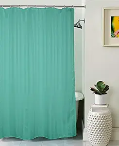 Lushomes Shower Curtain, Striped Green Thin Stripe, Polyester Waterproof 6x6.5 ft with Hooks, Non-PVC, Non-Plastic, for Washroom, Balcony for Rain, 12 Eyelet & Hooks (6 ft W x 6.5 Ft H, Pk of 1)