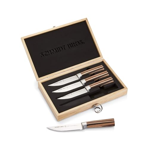 Schmidt Brothers - Farmhouse Blend 4-Piece Jumbo Steak Knife Set, High-Carbon German Stainless Steel Cutlery in a Wood Gift Box