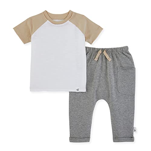 Image of Burt's Bees Baby Boys Shirt Pant Set, Top & Bottom Outfit Bundle, 100% Organic And Toddler Layette Set, Cloud Jersey Slub, 6 Months US