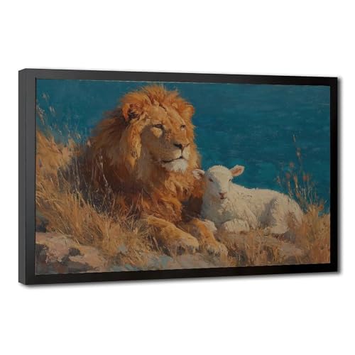 Toile Lion et Agneau Faith Art 61x91 cm pour déco salon