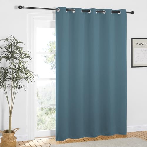 NICETOWN Smoky Blue Blackout Curtains 84 inch Length, Grommet Top Room Darkening Drapes for Bedroom Living Room, Light Blocking Window Covering for Privacy (W66 x L84 Inch, 1 Panel)