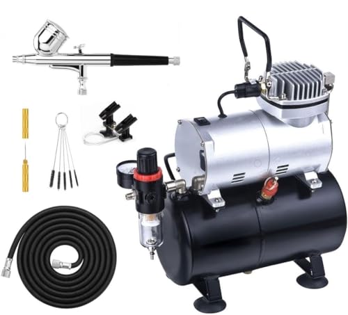 HUBEST Complete Professional Airbrush Compressor kit Multi-Purpose Airbrushing System with Air Tank for Hobby, Craft, Models,Cake Decorating, Makeup and Manicure