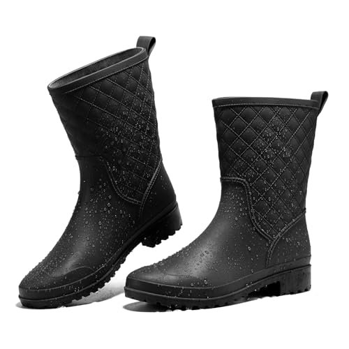 HISEA Womens Rain Boots, Lightweight Mid Calf Rubber Boots Waterproof Mid Height Garden Shoes EVA Outsole Women's Fashion Rain Footwear for Gardening Walking Dogs, botas para la lluvia de mujer