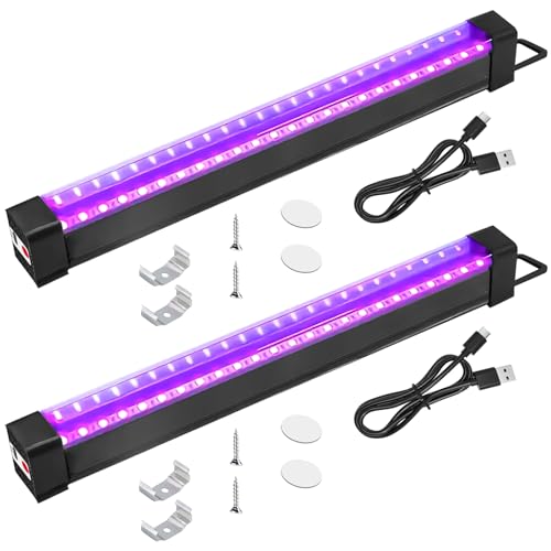 Behogan 2 unidades USB UV LED luz negra: portátil, recargable, tubo de luz negra, 395 NM regulable, barra LED de 395 NM, para arte nocturno y decoración de Halloween