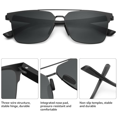 Dollger DG496-2025 Men's Polarized Square Sunglasses UV400 Protection, Metal Frame Nylon Lenses Stylish Anti-Glare3