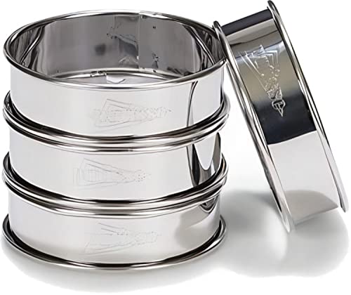 patisse 02141 – Set de 4 cercles à pâtisseries, tartes et tartelettes anti adhésifs bord roulé - inox – 2.5cm x Ø 8cm, Argenté