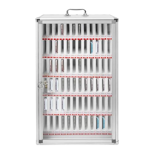 72 Slots Portable Cell Phone Locker, Aluminum Alloy Pocket Chart Cell Phones Storage Cabinet, Wall-Mounted 72-Compartment Cell Phone Holder for Offices, Factories, Can be Carried by Hand