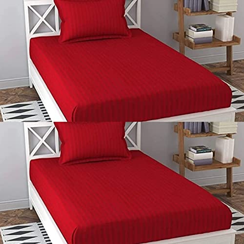 Image of Prime Collection 250 TC Combo Pack of 2 Single Sized (90x60) Satin Striped Bedsheet with 2 Pillow Cover Long Lasting Single Bedsheet for Hotel, Hospital and Home Use