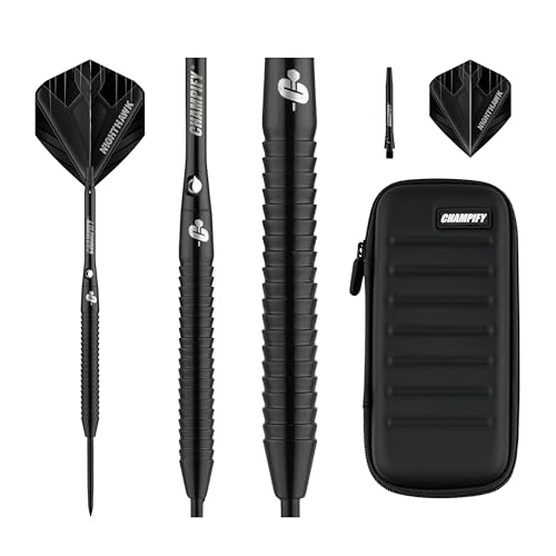Champify® 90% Tungsten Darts Set “Nighthawk” mit 23g Barrel und schwarzer Darttasche | 3...