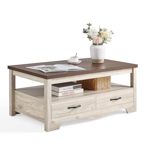 Farmhouse Coffee Table with Storage for Living Room