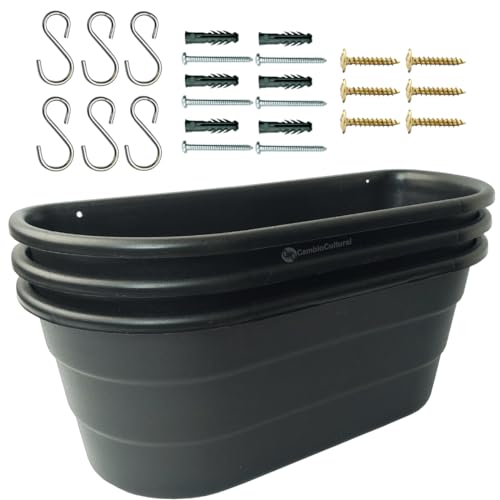 Jardineira Vaso 3 Floreiras de Parede para Plantas Painel Jardim Vertical Horta Kit com Ganchos e Parafusos Cor:Preto