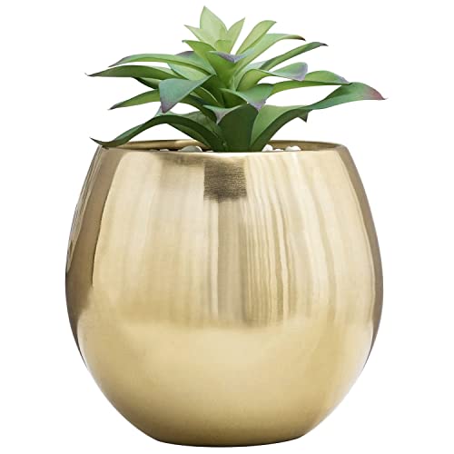 Mygift 6-Inch Brushed Brass Plated Metal Table Vase - Round Bowl-Shaped Succulent Planter Pot - Handcrafted In India #TOP11