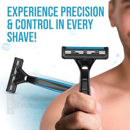 Image of DORCO TNC100 Disposable Razors for Men, Pack of 25 | Open-Flow Cartridge for Easy Rinsing & Cleaning | Long Non-Slip Rubber Handle for Comfortable Grip | Smooth Shave | Convenient Disposable Razor