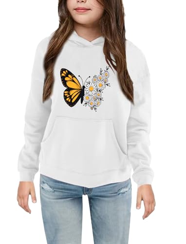 Girls Hoodie Long Sleeve Hoodie with Pocket Kids Flower Graphic Pullover Sweatshirt Cute Clothes