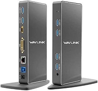 WAVLINK USB 3.0/USB C Dual Display Docking Station for Windows and Mac,Universal Dock with 6 USB Ports Supports HDMI/DVI/VGA, Gigabit Ethernet, Audio In/Output
