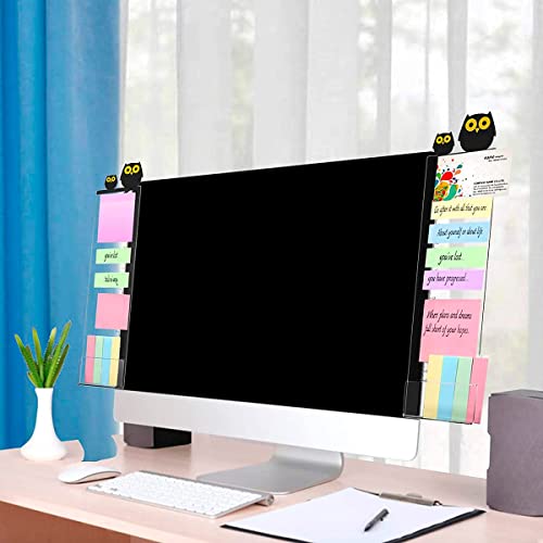 Image of Memo Board for Computer Monitor - 2Pcs Transparent Acrylic Side Panels with Owl Design, Sticky Note Organizer for Desk, Reminder Board and Phone Holder for Home and Office Use