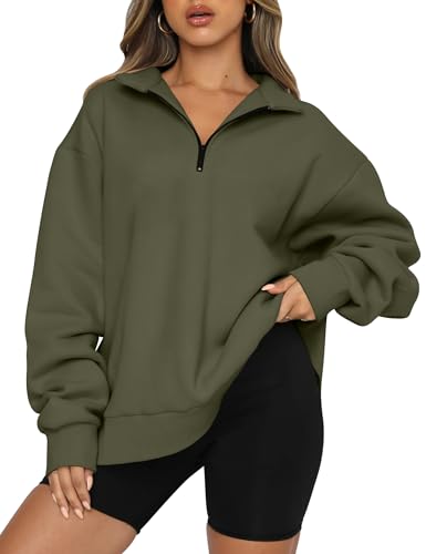 Image of Trendy Queen Women's Oversized Sweatshirts Half Quarter Zip Fleece Sweaters | Soft Cozy Zip Pullover, Comfort Warm Sweaters for Fall Winter, Fashion Mock Neck Outfits