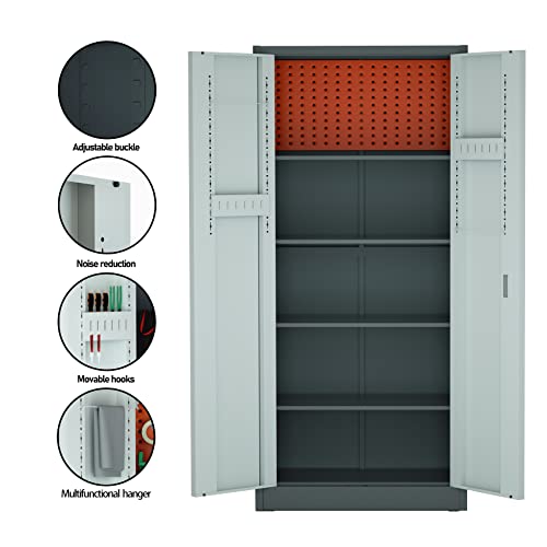 Metalart Metal Storage Cabinet - Garage Storage Closet With 2 Doors And 4 Adjustable Shelves,71" Steel Lockable Metal Cabinets,Locking Tool Cabinets For Office,Home,Garage(Dark Gray And Light Gray) #TOP3