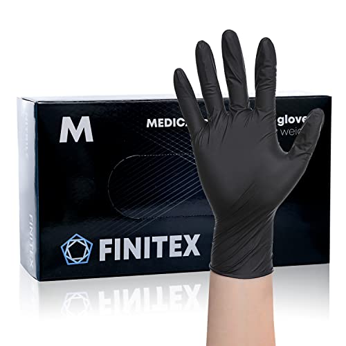 Finitex - Black Nitrile Disposable Gloves, 5Mil, Powder-Free, Medical Exam Gloves Latex-Free 100 Pcs For Examination Home Cleaning Food Gloves (Medium) #TOP6