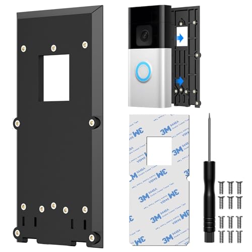 No-Drill Ring Doorbell Mount for Ring Video Doorbell 1/2/(2020 Release)/3/3 Plus/4 & Battery Doorbell Plus/Pro Strong Adhesive Backplate Holder for uPVC Doors Flats Office & Student Accommodation