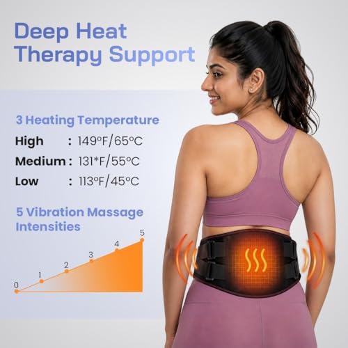 Image of SELLASTIC Wireless Heating Pad Belt for Back Pain and Period Cramp Relief Massager | Adjustable, Fits Sizes | 3 Heat and 6 Massage Modes | Lower Back, Lumbar, Abdomen, Waist Pain Relief | Gift for Women, Men, Parents