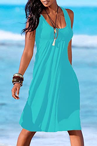 Image of Camisunny Women Casual Loose Tank Dresses Sleeveless Beach Vacation Dress Swing Pleated U Neck Fashion Soft