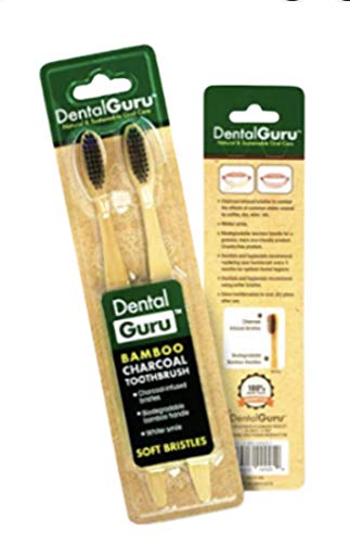 Dentalguru 100% Charcoal Bamboo Toothbrush - Soft Charcoal Infused Bristles And Biodegradable Handle For Natural Teeth Care (Pack Of 2) #TOP15
