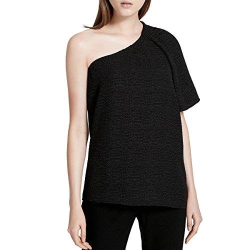 Calvin Klein Womens One Shoulder Textured Blouse Black L