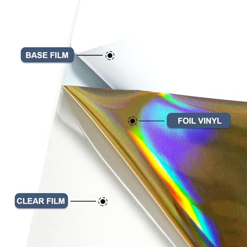Image of Holographic Gold Heat Transfer Vinyl Roll, 12 inch x6Ft Mirror Metallic Iron on Vinyl, Soft Metallic Foil HTV for T-Shirt, Chrome HTV Easy to Cut & Weed for Heat Vinyl Design