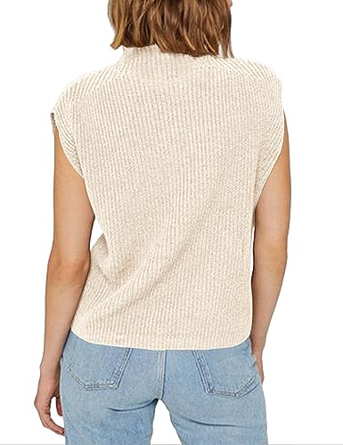 Image of Womens Sleeveless Sweater Vest Turtleneck Ribbed Knit Tank Tops Basic Slim Fit Top