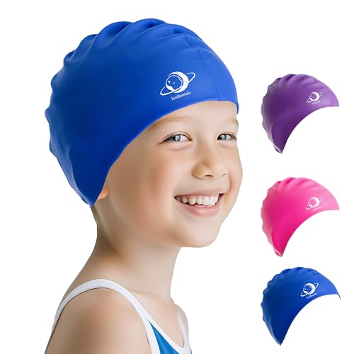 Xcdhemde Badekappe Kinder, Badehaube Kinder Silikon,Schwimmhaube Wasserdicht, Anti-Rutsch Schwimmhaube, Bequem und Weich Schwimmkappe für Jungen und Mädchen