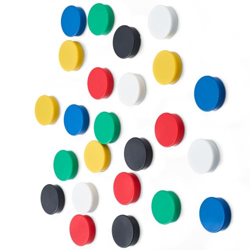 Scribble Direct 24 Pack 25mm (1 Inch) Fridge Magnets & Whiteboard Magnets Strong Colourful Round Magnets for Notice Board Office School Classroom & Home