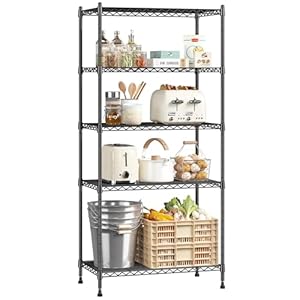5 Tier 13.6″ D x 21.5″ W x 59.4″ H Storage Shelves 1010LBS Metal Shelving Adjustable Wire Shelving Unit Pantry Shelves Sturdy Steel Commercial Shelf for Kitchen Pantry Closet Laundry School