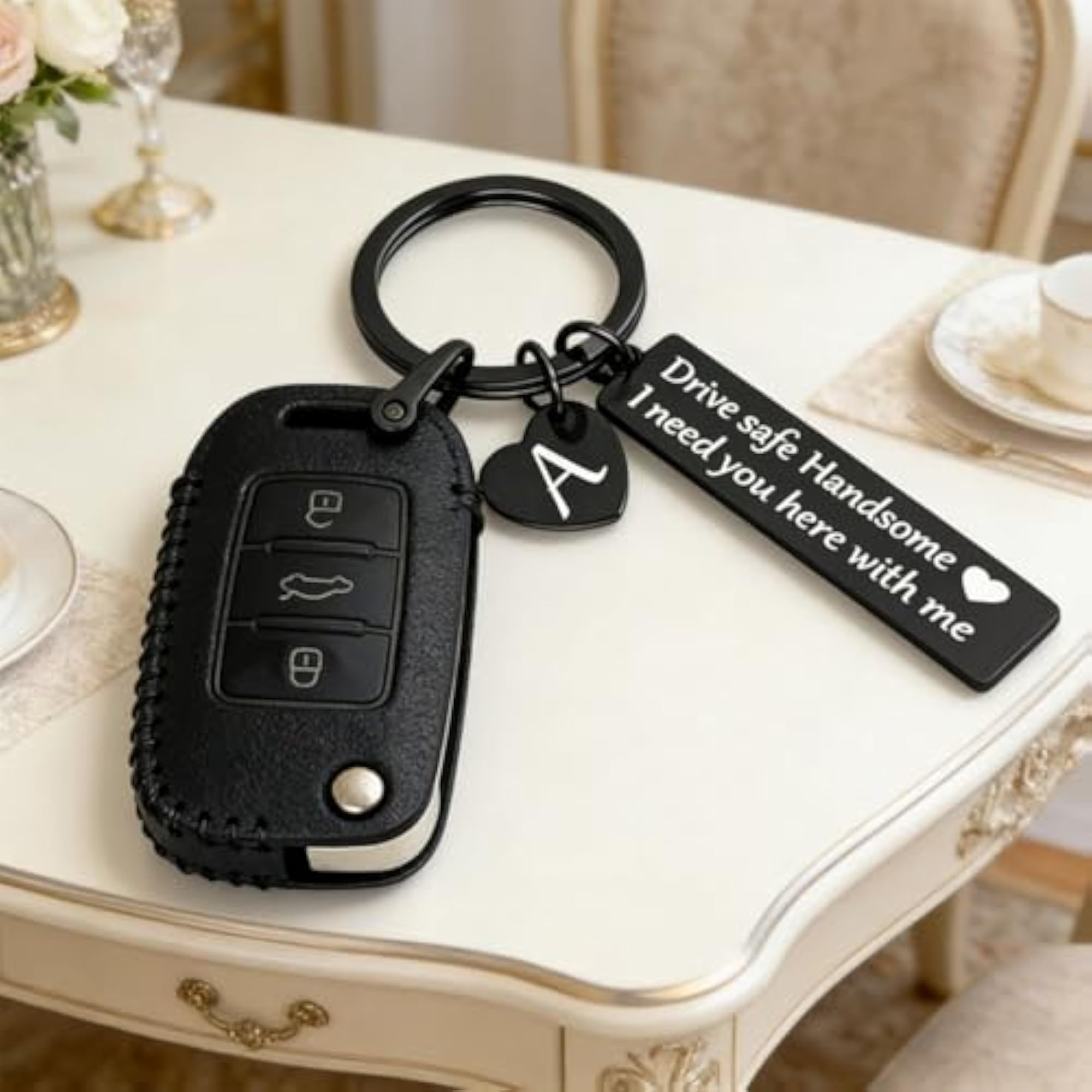 Drive Safe Engraved Initial Keychain for Him