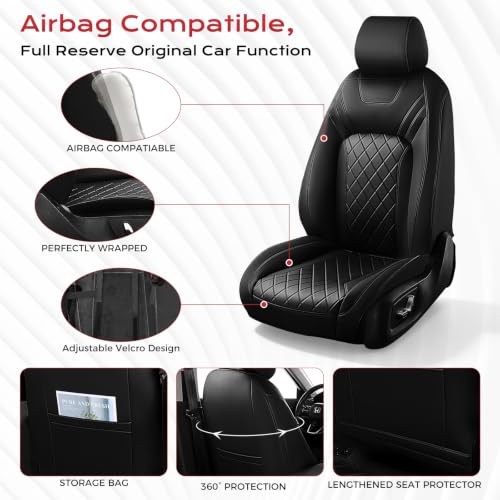 Image of Coverado Upgraded Leather Car Seat Covers Full Set, Custom Fit Honda CR‑V 2023‑2026 EX EX‑L LX Sport Sport‑L Sport Touring, Waterproof Wear‑Resistant Seat Protector, Black