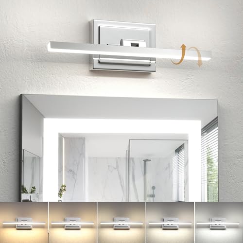 Image of NIORSUN 15.7 Inch Modern Bathroom Light Fixture, 12W 5CCT Dimmable LED Chrome Bathroom Vanity Lights Over Mirror, Vanity Lights for Bathrooms Restroom Mirror- ETL Certified