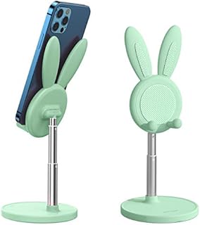 nediea Cute Bunny Phone Holder, Desktop Cell Phone Holder Stand, Height Angle Adjustable Phone Stand, Compatible with Most Mobile Phone or Tablet(4-10 Inch) (Green)
