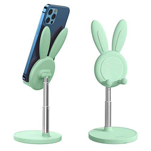 Nendiea Cute Bunny Desktop Phone Stand, Height & Angle Adjustable, Compatible with Most Mobile Phones & Tablets (4-10 Inch) (Green)