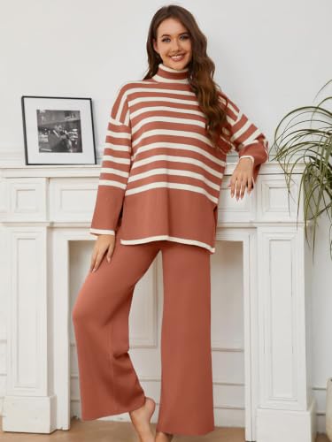 Image of TYSORT Women's Winter Woolen Turtleneck Sweater with Pajama | Warm Winter Wear Cord Set | Woolen Tracksuit Loungewear Set