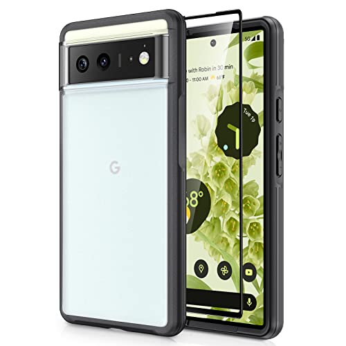 Caka Compatible with Pixel 6 Case, Google Pixel 6 Case with Screen Protector Translucent Matte PC with Soft Edges Shockproof Phone Case for Google Pixel 6 Case [Not Fit Pixel 6 Pro]- Matte Black