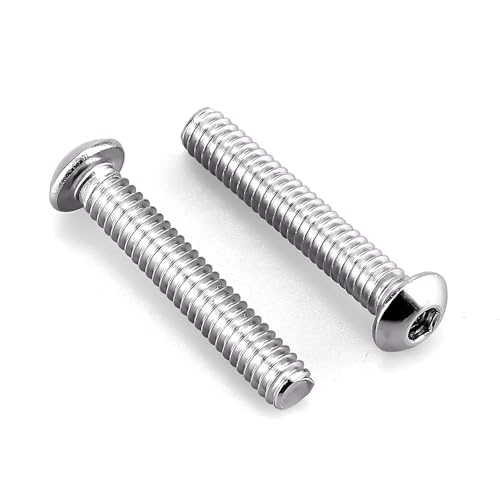 Image of 1 /4-20 x 2-1 /2 inch Button Head Socket Cap Bolts Screws, 304 Stainless Steel 18-8, Allen Hex Drive, Bright Finish, Fully Machine Thread, Pack of 20