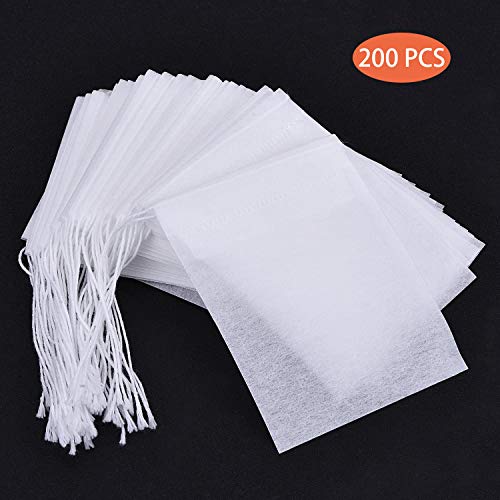 Bustine da tè,200 Pezzi Colini da tè USA e Getta per tè Sfuso con Coulisse Borse Filtranti per Tisane Filtro Sacchetti per tè Spezie Erbe Grani 6x8 cm Bianco