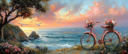 Diamond Painting Océan Vélo Kit Complet, Peinture Diamant Cristal 5D Décoration