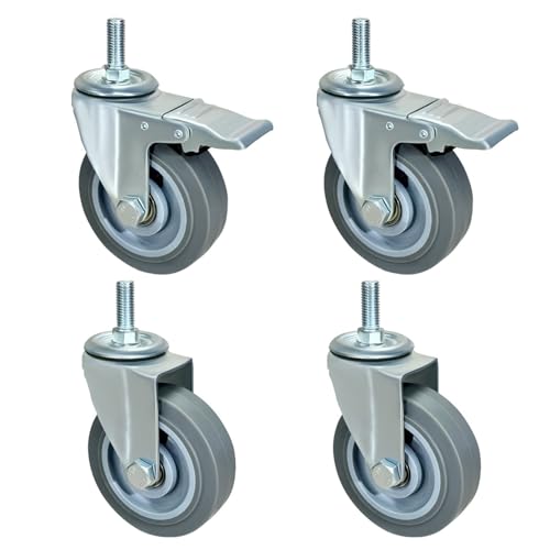 Image of 5Inch ty Rubber Swivel of 4 (2 with Brake) M14/M16/M20 Stem 330 Lbs Capacity Perfect for Industrial Equipment & Furniture Mobility