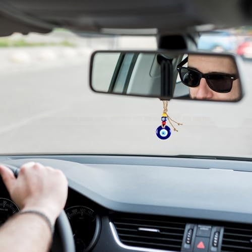 Image of Handmade Turkish Evil Eye Blue Glass Hanging for Good Luck Prosperity Zodiac Success Health Wealth Office Home Decor & Car (Multi Blue)