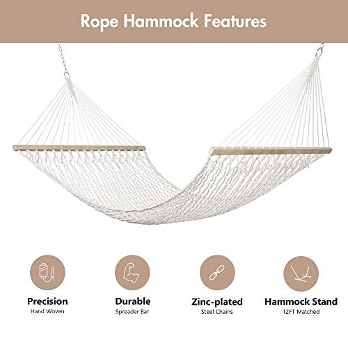 Image of ANOW Double Rope Hammock with Quilted Hammock Pad and Pillow, Blue Seaside